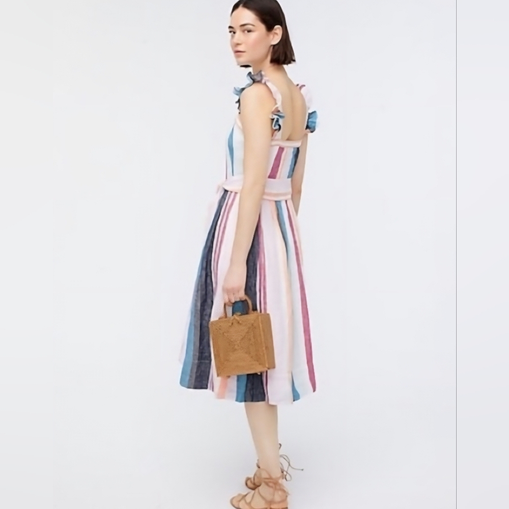 J CREW | Striped Linen Button-Front Sundress | Pastel Multicolored | Size 8 - Picture 2 of 8